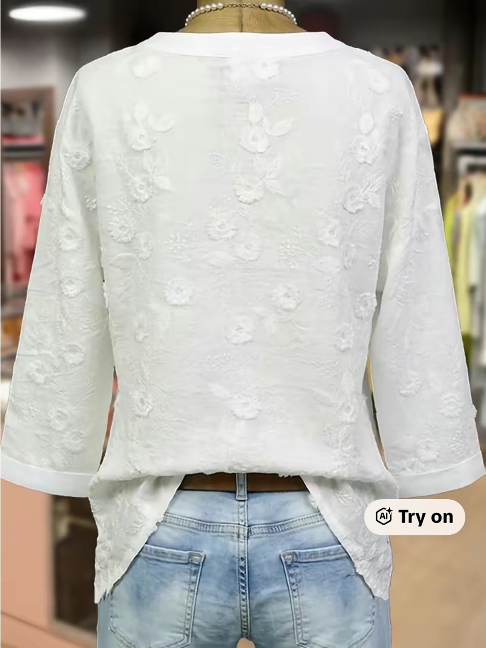 White Embroidered Floral Blouse - Picture 4 of 12